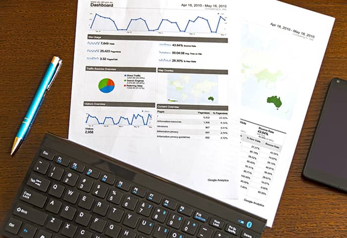 Google Analytics reports on a desk