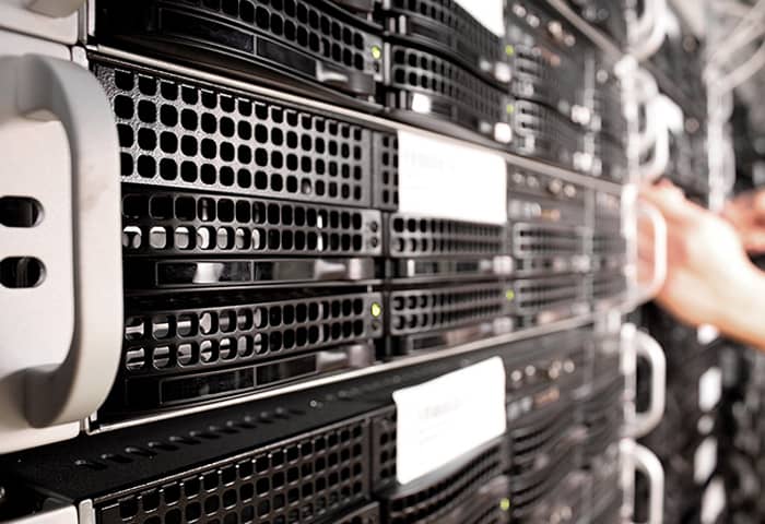 A picture of web servers in a large server rack